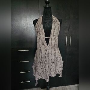 Edikted Halter Plunge Textured Gray Dress